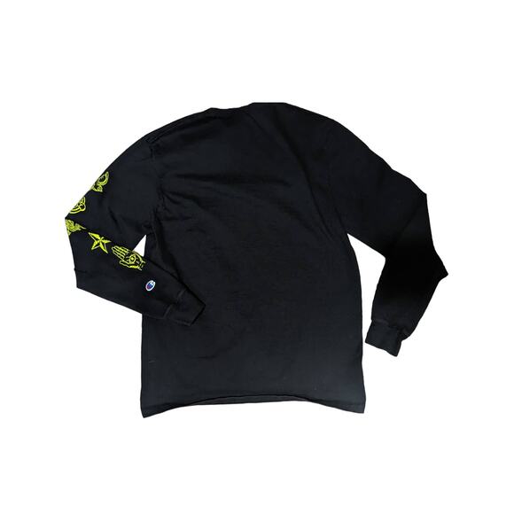 Champion Black/Yellow Script Long Sleeve Tee Size M - Picture 2 of 6